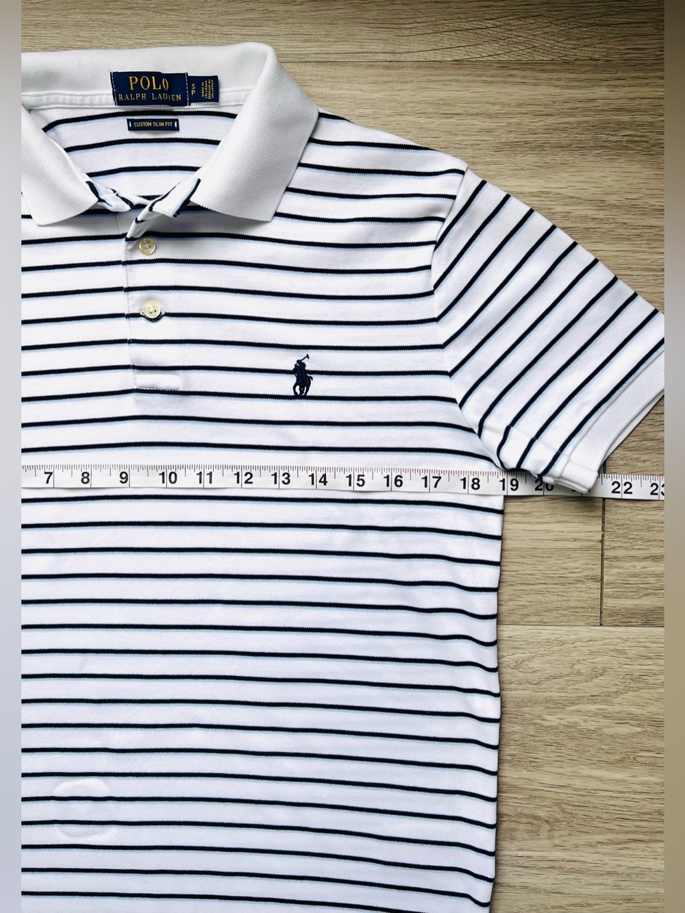 Men's Polo by Ralph Lauren White and Navy Striped Polo Shirt - Small - Picture 5 of 8